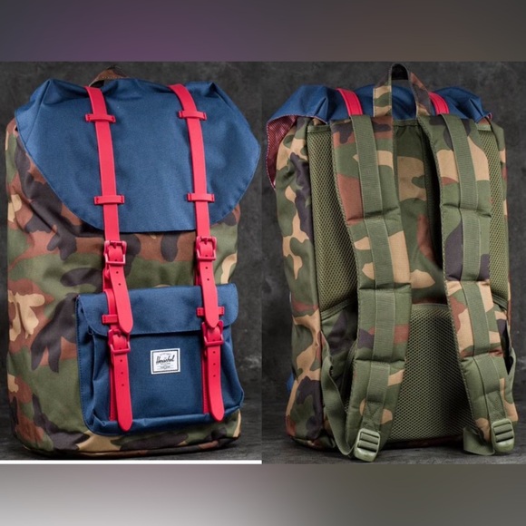 COPY - HERSCHEL SUPPLY CO. LITTLE AMERICA BACKPACK Woodland Camo/Navy/Red Rubber - Picture 1 of 14